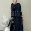 Denim Ruffled Tie-Neck Top & Skirt Co-ord Set