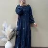 Denim All-Over Floral Embroidered A-Line Maxi Dress