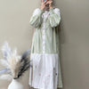Linen Striped Embroidered Tiered Collar Gown