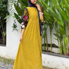 Chiffon Solid Gown with Floral Embroidered Sleeves