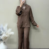 Rayon Striped Lapel Collar Shirt & Pant Co-ord Set