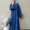 Denim Bow Embroidered Scalloped Gown