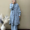 Denim Purple Floral Embroidered Tunic & Pant Co-ord Set