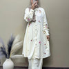 Linen Floral Embroidered Button-Down Tunic & Pant Co-ord Set
