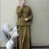 Linen Floral Embroidered Shirt & Skirt Set