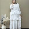 Hakoba Cotton Schiffli Layered Scallop Gown - White
