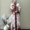 Crepe Floral Printed Button Front Gown - Brown