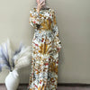 Rayon Tropical Printed Bell Sleeve Gown - Cream