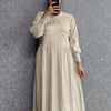 Embroidered flaired knit gown - cream